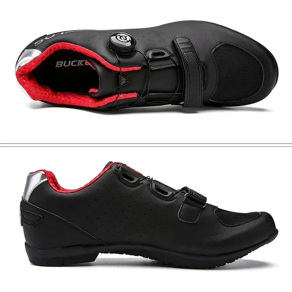 Bucklos B718 Cycling Shoes Mens Black Red Dial Fit MTB Road Bike Athletic New 39